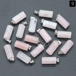 Natural Crystal Stone Cylinder Charms Aventurine pink Quartz Tiger's Eye Opal Agate Pendants Diy Necklace Jewelry Making