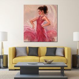 Hand Painted Textured Figurative Canvas Art Red Flamenco Romantic Realism Dancing Artwork Colorful Decor for Bedroom