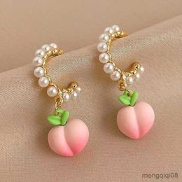 Stud Trendy Cute Peach Drop Earrings For Women Elegant Pearl Pink Fruit Dangle Earring Girl Party Jewelry
