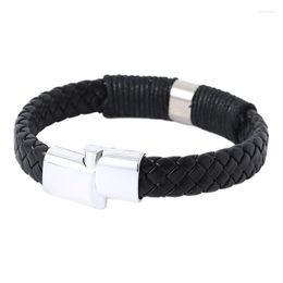Charm Bracelets Rope Woven Leather Bracelet For Men Alloy Magnetic Button PU Punk Simple Texture High Feeling Lovers