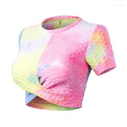 Active Shirts Summer Yoga T Shirt Women's Sports Top Short-sleeved T-shirt Bubble Tights Fitness Clothes