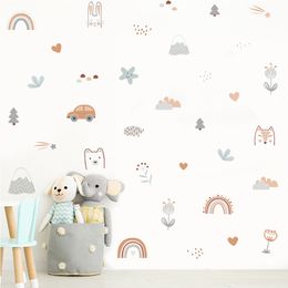 Cartoon Rainbow Animals Faces Star Watercolour Wall Sticker Vinyl Removable DIY Decals Kids Room Living Room Interior Home Decor
