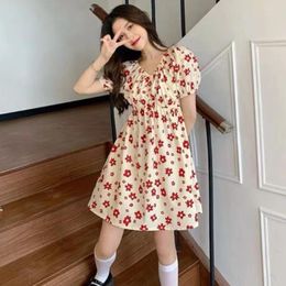 Casual Dresses French Sweet Woman Strawberry Dress Vintage Lolita Girl V-neck Floral Summer Soft Sister Pastoral Style Maiden Vestidos