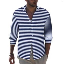 Men's Casual Shirts Nautical Design Shirt Blue And White Stripes Long Sleeve Graphic Street Style Blouses Cool Oversized Clothing