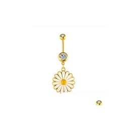 Navel Bell Button Rings Sexy Gold Flower Dangle Belly Surgical Steel Ear Bar Tragus Body Piercing Jewellery Drop Delivery Dh5Cr