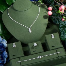 Necklace Earrings Set 4pcs Elegant White Cubic Zirconia Luxury Dubai Nigerian Bridal Wedding Banquet Costume Jewellery For Women N-140