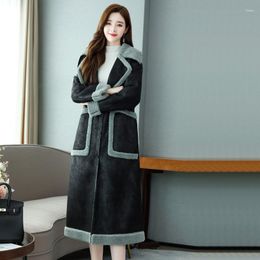 Women's Trench Coats Fashion Elegant Korean Suede Lambs Wool Women Winter Jacket Parka Feminina Thick Maxi Coat Cotton Jackets 5233