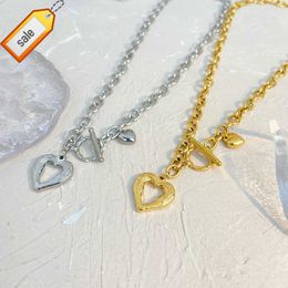 Thick chain irregular texture hollow heart OT buckle pendant necklace love necklace jewelry stainless steel gold-plated necklace