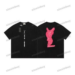 xinxinbuy Men designer Tee t shirt 23ss destroyed letter pattern print short sleeve cotton women red white black yellow blue S-2XL