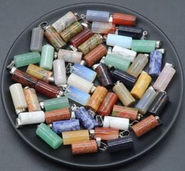 Natural Crystal Stone Cylinder Charms Aventurine Rose Quartz Tiger's Eye Opal Agate Pendants Diy Necklace Jewellery Making