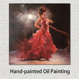 Figurative Art Red Dancer Handcrafted Oil Paintings Canvas Romantic Artwork Perfect Wall Decor for Living Room