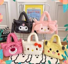 Fashion Kawaii Kuromi Bow Plush Zipper Square Handbag Girl Lovely Melody Fluffy Cross Body Bag Festival Gift