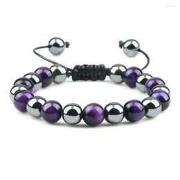 Strand Luxury Men Braided Bracelet Purple Tiger Eye Natural Stone Hematite Beads Bracelets Bangles Women Fashion Jewelry Pulsera