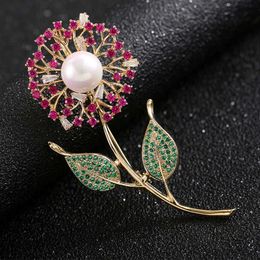 Pins Brooches Simple and elegant pearl crystal sunflower women's luxury silver zircon alloy plant statement brooch safety pin G230529