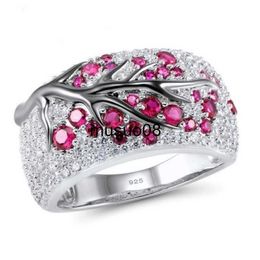 Band Rings Luxury Silver Colour Plum Blossom Branch Stones Cubic Zirconia Women Rings Fashion Jewellery Wedding Rings for Women Jewellery J230602