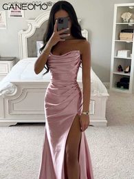 Party Dresses Satin Strapless Maxi Dress Women 2023 Summer Sexy Backless Slit Prom Long Dresses Elegant Evening Pink Party Nightclub Clothes T230602