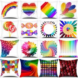 Pillow Case Swirl Geometric Striped Plaid Print Pillowcase Colourful Home Sofa Car Decoration Peach Skin Cushion Cover