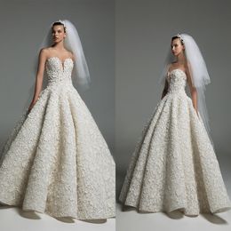 Luxury A-line Wedding Dresses Sweetheart Sleeveless 3D Applicant Pleats Layer up Floor Length Custom Made Zipper Plus Size Bridal Dress Vestidos De Novia