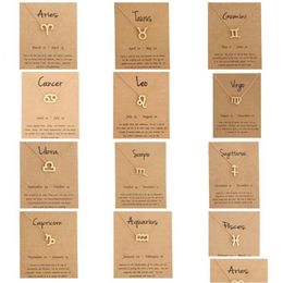 Chokers 12 Zodiac Necklace With Card Constellation Sign Gold Plated Leo/Aries/Virgo Pendant Chain Choker For Women Drop Delivery Jew Dh63E