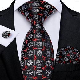 Bow Ties 2023 Christmas Snowflake Elk Embroidery Black Silk For Men Party Accessories Pocket Square Cufflinks Gift Wholesale