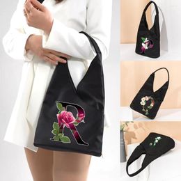 Shopping Bags Flower Colour Letter Handbags Thick Eco Nylon Foldable Shoulder Bag Women Reusable Portable Supermarket Folding Large Tote