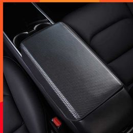 New Carbon Fiber Car Center Console Armrest Box Cushion Mat Pad Cover Auto Armrests Storage Box Cover Pad Protection for Tesla 3 Y