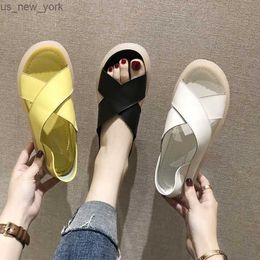 Two-Way Sandals 2021 New Flat Cross Internet Celebrity Student Soft Bottom Beef Tendon Bottom Non-Slip Pregnant Women's Shoes L230518