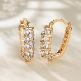 Hoop Earrings Luxury Full White Zircon U Shaped For Women Gold Color Vintage Bridal Wedding Ear Buckle Daily Party Jewelry Gifts