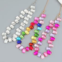 Trend Metal Square Glass Geometric Necklace Wedding Banquet Creative Jewelry Women's Charm Accessories Gift