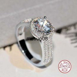 Band Rings Genuine S925 Silver Colour Forever Clear Big CZ Pave Circle Round Finger Rings for Women Anniversary Jewellery Mother's Day Gift J230602