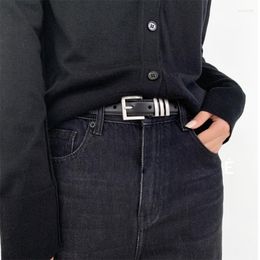 Belts Horsebit Woman Belt Vintage Brass Lock Buckle Derma Leather Thin Adjustable Waistband For Ladies Dress Coat Suit Decor Strap