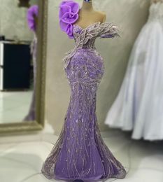 2023 May Aso Ebi Lilac Mermaid Prom Dress Beaded Crystals Sexy Evening Formal Party Second Reception Birthday Engagement Gowns Dresses Robe De Soiree ZJ346