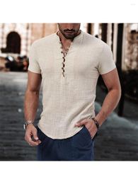 Men's T Shirts Pullover Men Solid Cotton Linen V-Neck Casual Slim Fit Stretch T-Shirt Short Sleeve Tops Top Tee