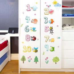 Cartoon Animals Arabic Numbers Wall Stickers For Classroom Kids Room Home Decoration Nursery Mural Art Decals Educational Poster