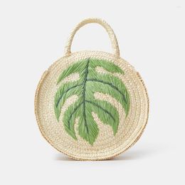 Evening Bags Fashion Embroidered Coconut Tree Round Straw Tote Bag Casual Women Handbag Handmade Woven Summer Beach Small Bali Purse