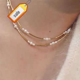 Textured Round Tube Snake Chain Necklace Natural Freshwater Pearl Choker Necklaces Women Elegant Romantic Boho Jewelry 2023 Hot