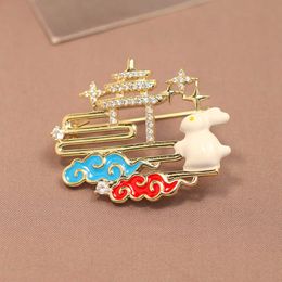 Pins Brooches Women's fashion crystal cloud white rabbit women's luxury gold zircon enamel alloy animal brooch safety pin G230529