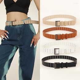 Belts European And American Retro Three-needle Buckle Belt Women's Hollowed Out With Jeans Trend Pu Leather Metal Waist Cover