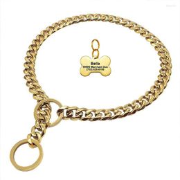 Dog Collars 15mm Gold Chain Collar With Personalised Pet ID Tag Strong For Large Medium Dogs Customise Size Gift Jewellery