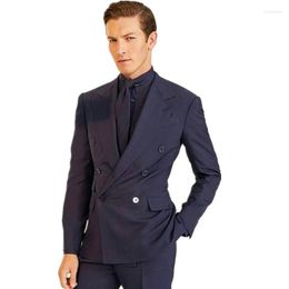 Men's Suits Navy Blue Double Breasted Men Wedding Tuxedos Slim Fit Peaked Lapel Mens Designer Jacket Formal Party (Jacket Pants)