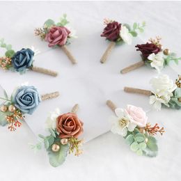 Decorative Flowers Rose Corsage Wedding Bridal Brooch Artificial Groom Pins Flower Silk Camellia Boutonniere