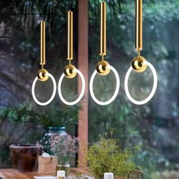 Pendant Lamps Gold Lamp Modern Luxury Bedside Ring Lighting Nordic Creative Clothing Store Shop Window Office Light