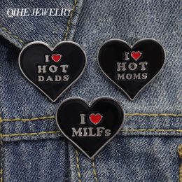 Black Heart Enamel Pins Brooch Bag Clothes Badge Gift Custom I Love MILFs MOMS DADS Accessories Jewellery Wholesale