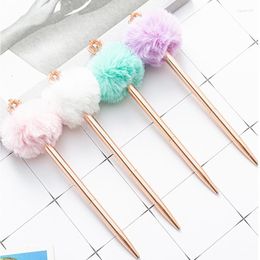 Crown Wool Ball Metal Pen Lovely Office Small Fresh Plush Creative Stationery Gifts School Supplies