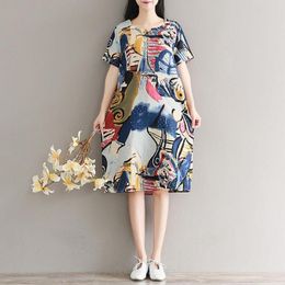 Party Dresses Women Fashion Loose Sexy Dress Sleeveless O-neck Peacock Printed Retro Autumn Plus Size Cotton Vestidos