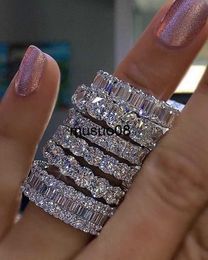 Band Rings 925 SILVER PAVE SETTING FULL SQUARE Simulated Diamond CZ ETERNITY BAND ENGAGEMENT WEDDING Stone Rings Size 5 6 7 8 9 10 11 12 J230602