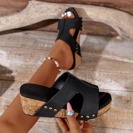 Slippers The Casual Wedge Sandals Women Summer 2023 Fashion Elegant Non-slip Platform Heels Rubber Sole Buckle Peep Toe Roman Shoes