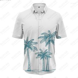 Men's Casual Shirts Summer Men's Shirt Coconut Tree 3D Printing Short Sleeve Polo Neck Button Personalized Commuting Hawaiian Style Top
