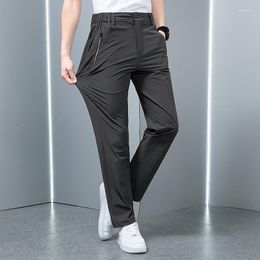 Men's Pants Large Size Men's Summer Thin Ice Silk Elastic Breathable Straight Leg 8xl Quick-drying Strap Black Pants2023