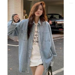 Women's Blouses Denim Shirts And Women Long Sleeve Casual Streetwear Tops Korean Shirt Light Blue Coats Loose Harajuku For